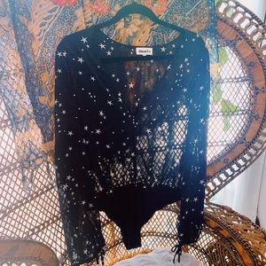 BNWT Revolve ABOUT US sheer stars bodysuit M med